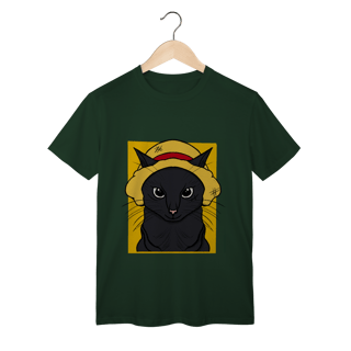 Nome do produtoCamiseta Gato Chapéu de Palha: A Aventura Felina Começa!