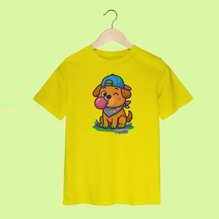 Nome do produto Camiseta Infantil (2 a 8 anos) Cachorro com Bandana – 100% Algodão | Coleção Reino Animal do Caioba