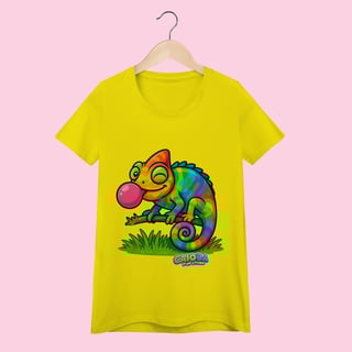 Nome do produto Camiseta Baby Long Feminina Camaleão – 100% Algodão | Coleção Reino Animal do Caioba