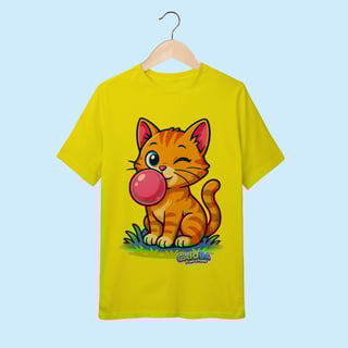 Nome do produto Camiseta Juvenil (10 a 14 anos) Gato Amarelo – 100% Algodão | Coleção Reino Animal do Caioba