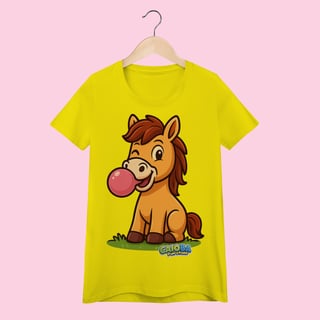 Nome do produto Camiseta Baby Long Feminina Cavalo – 100% Algodão | Coleção Reino Animal do Caioba