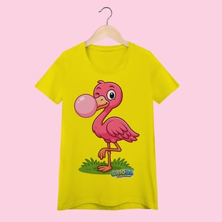Nome do produto Camiseta Baby Long Feminina Flamingo – 100% Algodão | Coleção Reino Animal do Caioba