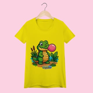 Nome do produto Camiseta Baby Long Feminina Jacaré – 100% Algodão | Coleção Reino Animal do Caioba