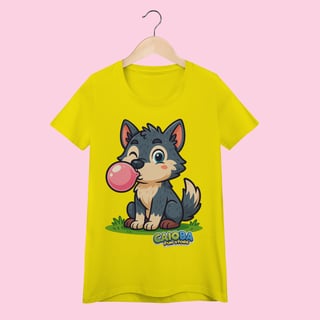 Nome do produto Camiseta Baby Long Feminina Lobinho – 100% Algodão | Coleção Reino Animal do Caioba