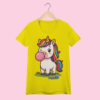 Nome do produto Camiseta Baby Long Feminina Unicórnio – 100% Algodão | Coleção Reino Animal do Caioba