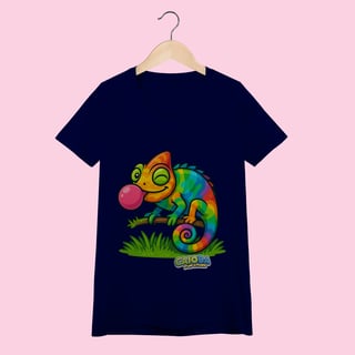 Nome do produto Camiseta Baby Long Feminina Camaleão – 100% Algodão | Coleção Reino Animal do Caioba
