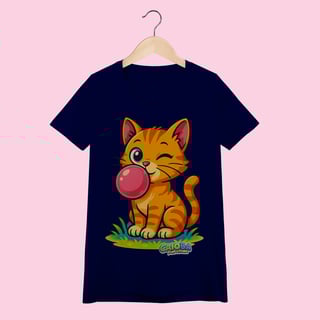 Nome do produto Camiseta Baby Long Feminina Gato Amarelo – 100% Algodão | Coleção Reino Animal do Caioba