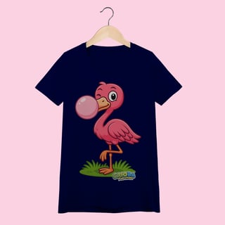 Nome do produto Camiseta Baby Long Feminina Flamingo – 100% Algodão | Coleção Reino Animal do Caioba