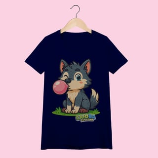 Nome do produto Camiseta Baby Long Feminina Lobinho – 100% Algodão | Coleção Reino Animal do Caioba
