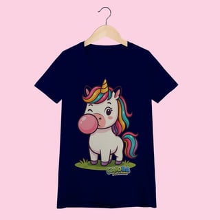 Nome do produto Camiseta Baby Long Feminina Unicórnio – 100% Algodão | Coleção Reino Animal do Caioba