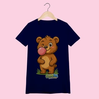 Nome do produto Camiseta Baby Long Feminina Ursinho – 100% Algodão | Coleção Reino Animal do Caioba