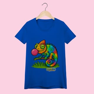 Nome do produto Camiseta Baby Long Feminina Camaleão – 100% Algodão | Coleção Reino Animal do Caioba