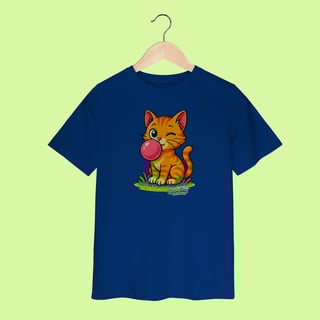 Nome do produto Camiseta Infantil (2 a 8 anos) Gato Amarelo – 100% Algodão | Coleção Reino Animal do Caioba