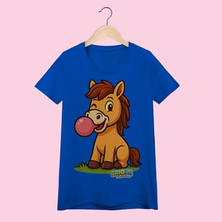 Nome do produto Camiseta Baby Long Feminina Cavalo – 100% Algodão | Coleção Reino Animal do Caioba
