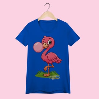 Nome do produto Camiseta Baby Long Feminina Flamingo – 100% Algodão | Coleção Reino Animal do Caioba