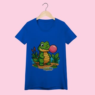 Nome do produto Camiseta Baby Long Feminina Jacaré – 100% Algodão | Coleção Reino Animal do Caioba