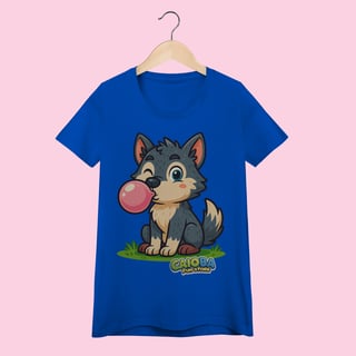 Nome do produto Camiseta Baby Long Feminina Lobinho – 100% Algodão | Coleção Reino Animal do Caioba