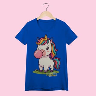 Nome do produto Camiseta Baby Long Feminina Unicórnio – 100% Algodão | Coleção Reino Animal do Caioba