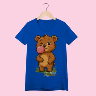 Nome do produto Camiseta Baby Long Feminina Ursinho – 100% Algodão | Coleção Reino Animal do Caioba