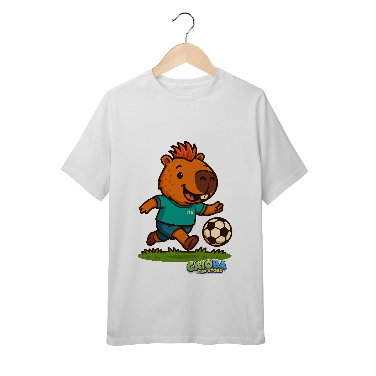 Nome do produto: Camiseta Capivara Jogando Futebol - juvenil