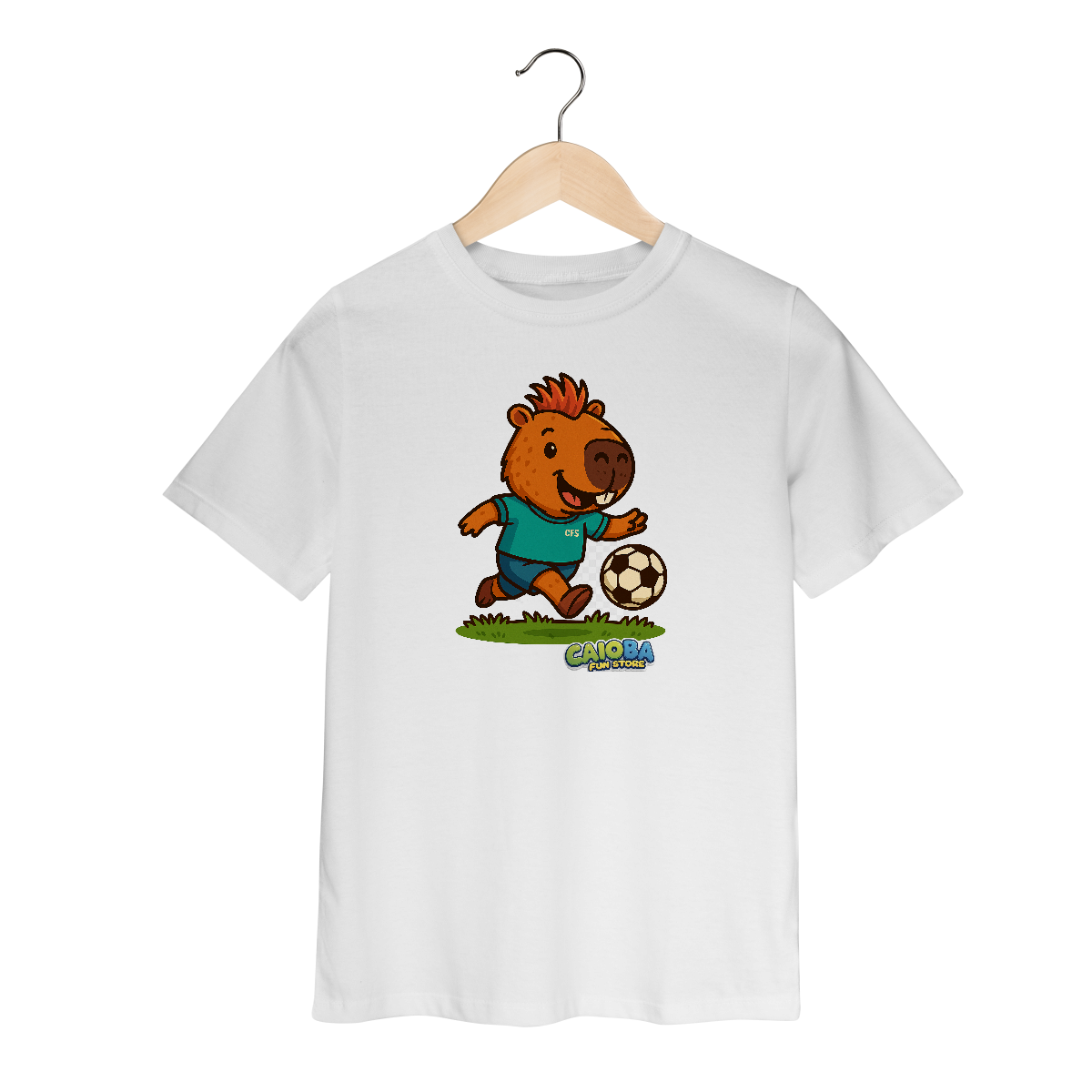 Nome do produto: Camiseta Capivara Jogando Futebol - infantil