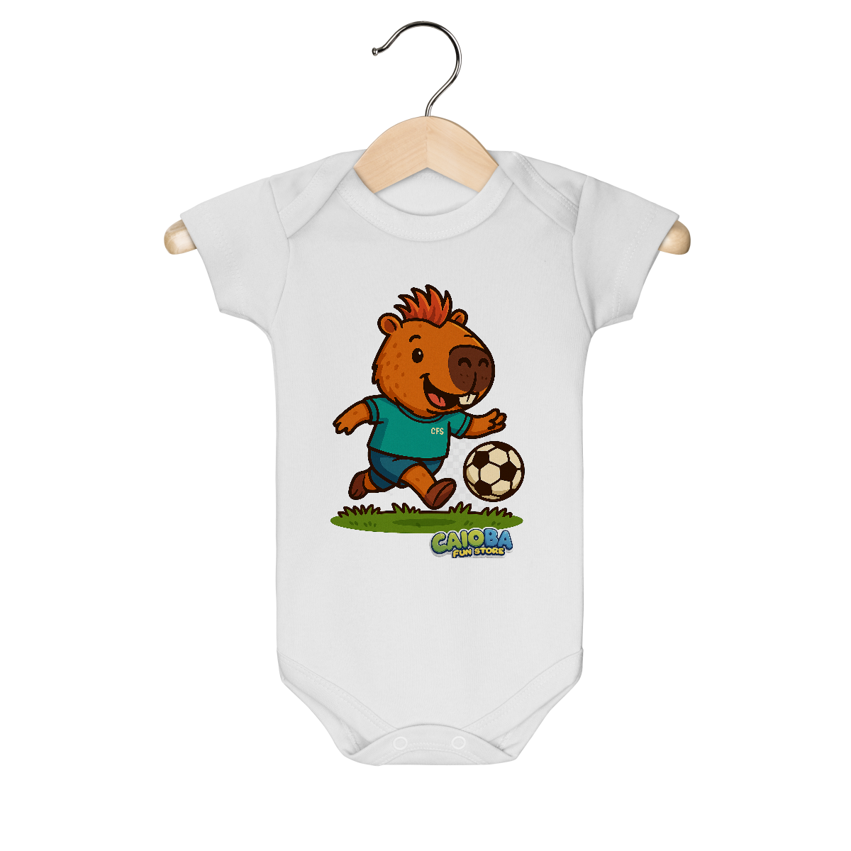 Nome do produto: Body Infantil Capivara Jogando Futebol