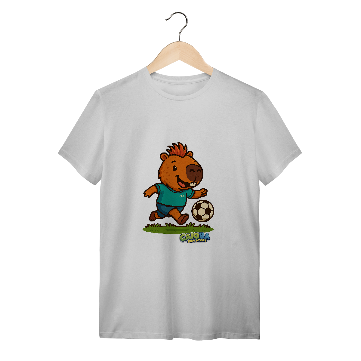 Nome do produto: Camiseta Adulto Capivara Jogando Futebol