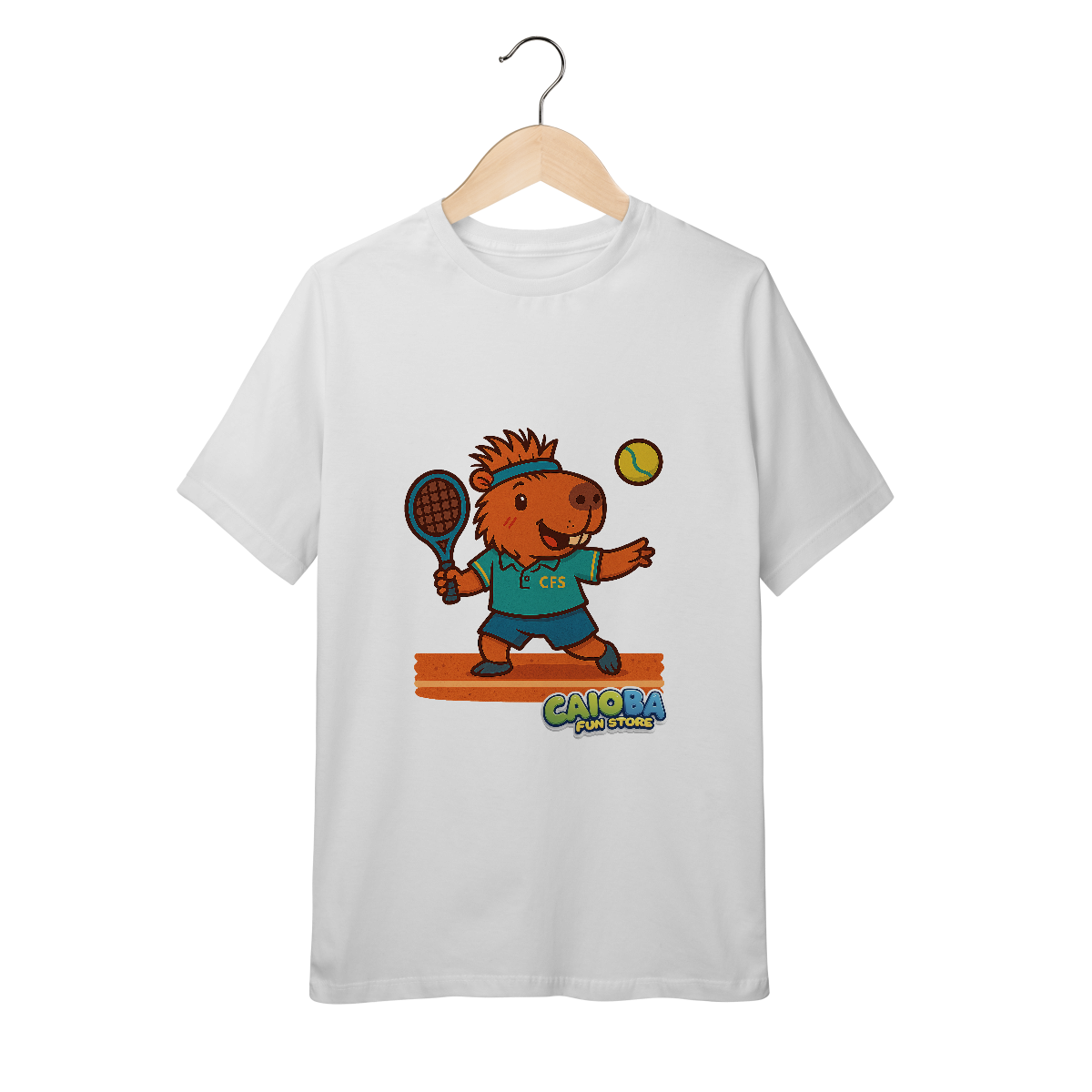 Nome do produto: Camiseta Capivara Jogando Tênis - juvenil