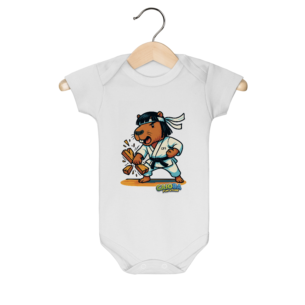 Nome do produto: Body Infantil Capivara Karateca menino