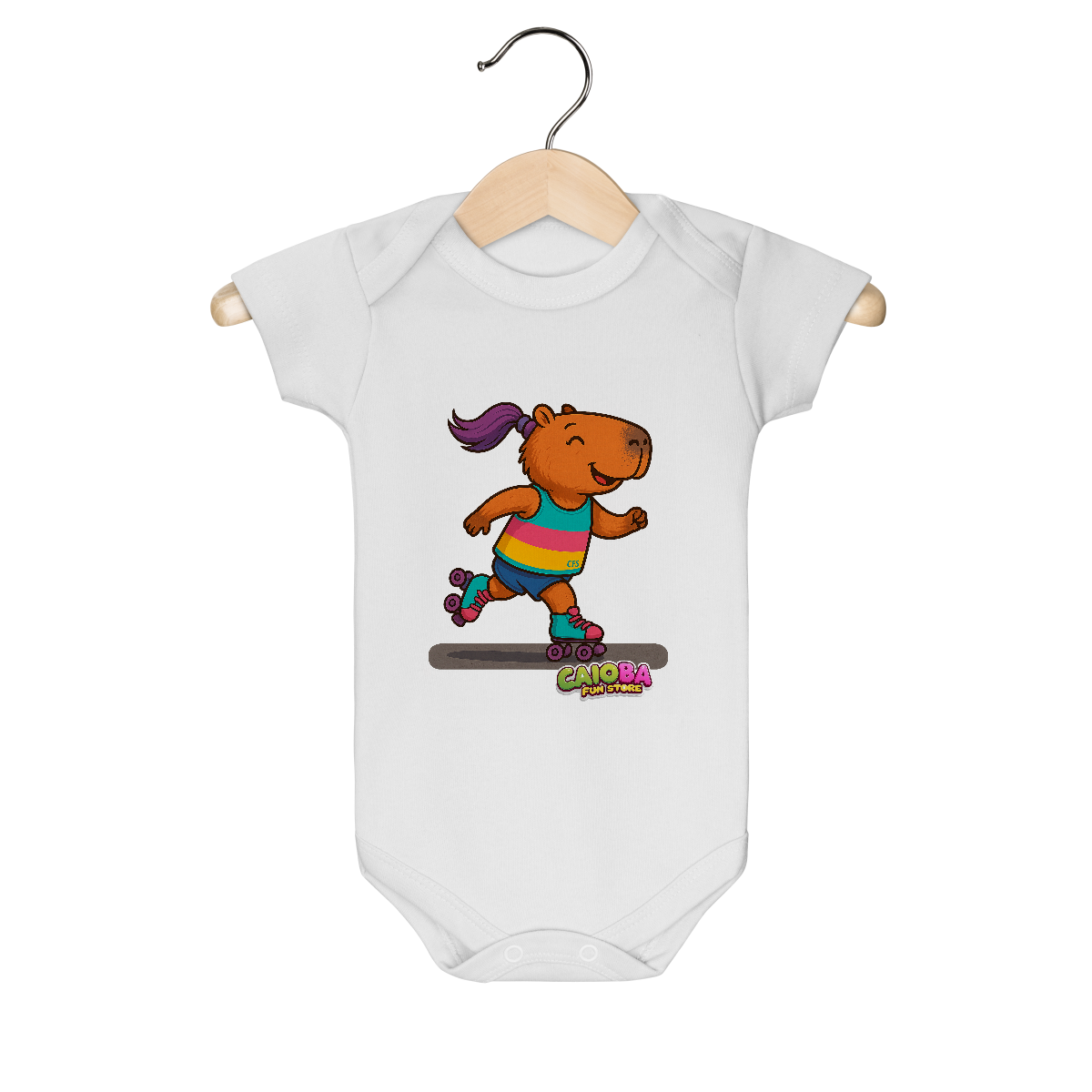 Nome do produto: Body Infantil Capivara de Patins menina