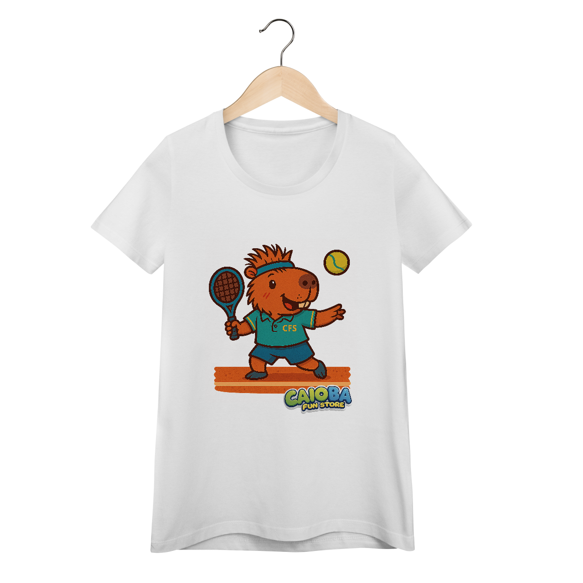Nome do produto: Camiseta Capivara Jogando Tênis - feminina