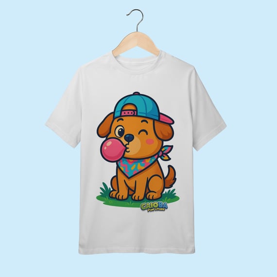 Camiseta Juvenil (10 a 14 anos) Cachorro com Bandana – 100% Algodão | Coleção Reino Animal do Caioba