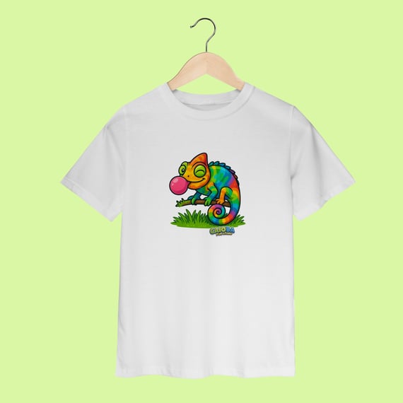 Camiseta Infantil (2 a 8 anos) Camaleão – 100% Algodão | Coleção Reino Animal do Caioba