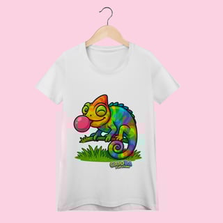 Camiseta Baby Long Feminina Camaleão – 100% Algodão | Coleção Reino Animal do Caioba