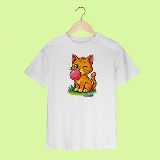 Camiseta Infantil (2 a 8 anos) Gato Amarelo – 100% Algodão | Coleção Reino Animal do Caioba