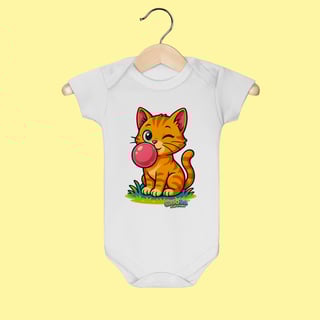 Body Infantil Gato Amarelo – 100% Algodão | Coleção Reino Animal do Caioba