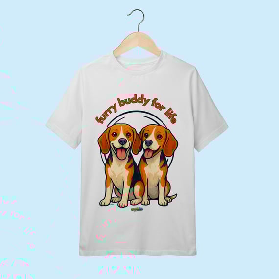 Camiseta Juvenil (10 a 14 anos) 2 Beagles – 100% Algodão | Coleção Amicão