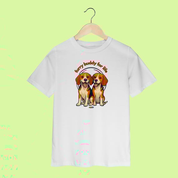 Camiseta Infantil (2 a 8 anos) 2 Beagles – 100% Algodão | Coleção Amicão