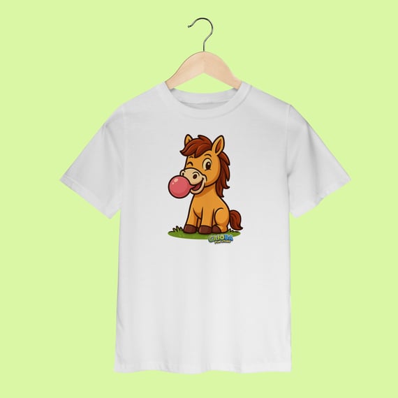 Camiseta Infantil (2 a 8 anos) Cavalo – 100% Algodão | Coleção Reino Animal do Caioba