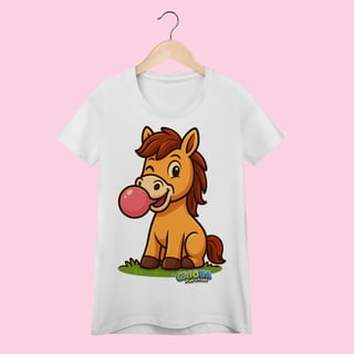 Camiseta Baby Long Feminina Cavalo – 100% Algodão | Coleção Reino Animal do Caioba