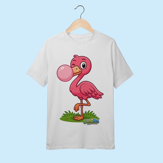 Camiseta Juvenil (10 a 14 anos) Flamingo – 100% Algodão | Coleção Reino Animal do Caioba