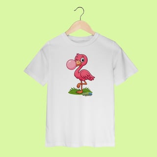 Camiseta Infantil (2 a 8 anos) Flamingo – 100% Algodão | Coleção Reino Animal do Caioba