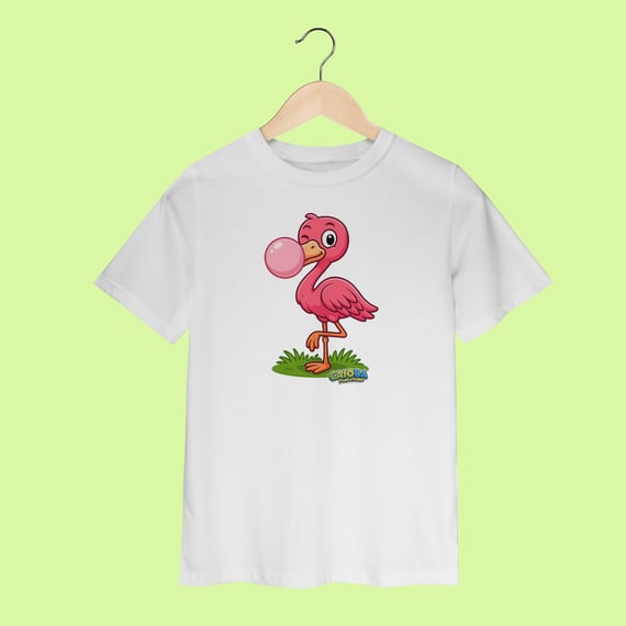 Camiseta Infantil (2 a 8 anos) Flamingo – 100% Algodão | Coleção Reino Animal do Caioba