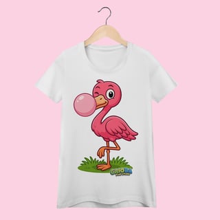 Camiseta Baby Long Feminina Flamingo – 100% Algodão | Coleção Reino Animal do Caioba