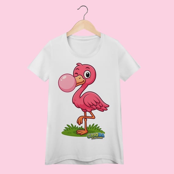 Camiseta Baby Long Feminina Flamingo – 100% Algodão | Coleção Reino Animal do Caioba