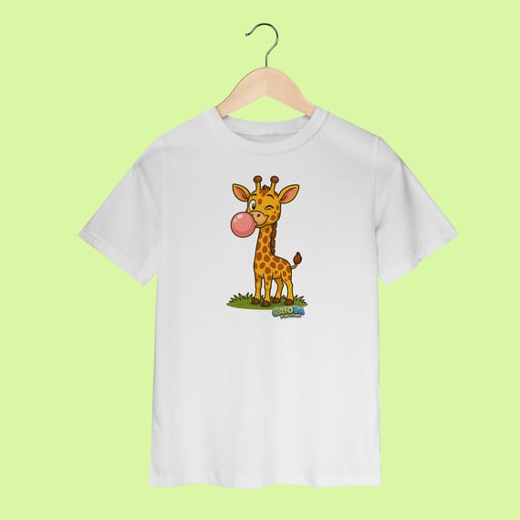 Camiseta Infantil (2 a 8 anos) Girafa – 100% Algodão | Coleção Reino Animal do Caioba
