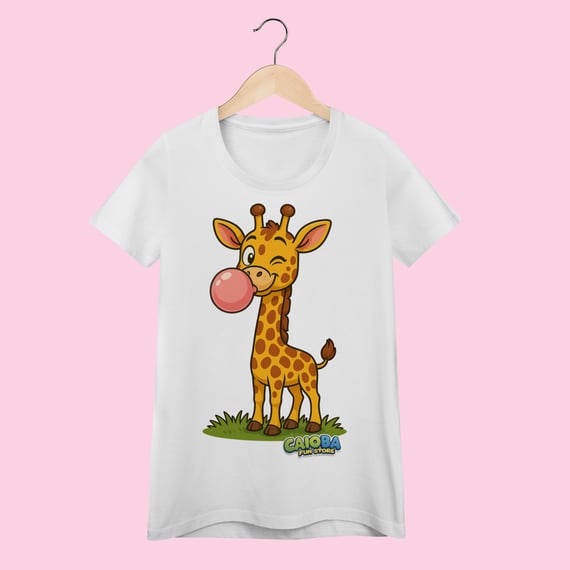 Camiseta Baby Long Feminina Girafa – 100% Algodão | Coleção Reino Animal do Caioba