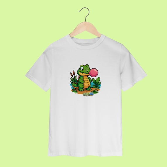 Camiseta Infantil (2 a 8 anos) Jacaré – 100% Algodão | Coleção Reino Animal do Caioba