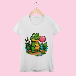 Camiseta Baby Long Feminina Jacaré – 100% Algodão | Coleção Reino Animal do Caioba