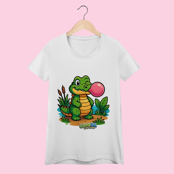 Camiseta Baby Long Feminina Jacaré – 100% Algodão | Coleção Reino Animal do Caioba